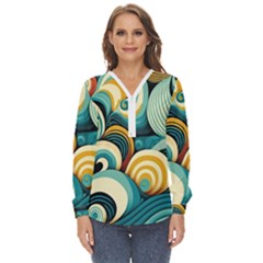 Wave Waves Ocean Sea Abstract Whimsical Zip Up Long Sleeve Blouse