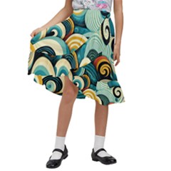 Wave Waves Ocean Sea Abstract Whimsical Kids  Ruffle Flared Wrap Midi Skirt by Maspions