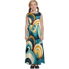 Wave Waves Ocean Sea Abstract Whimsical Kids  Satin Sleeveless Maxi Dress