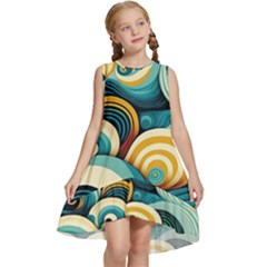 Wave Waves Ocean Sea Abstract Whimsical Kids  Frill Swing Dress by Maspions