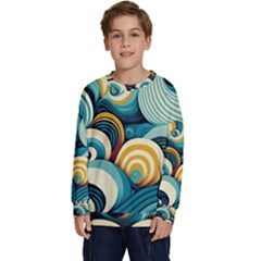 Wave Waves Ocean Sea Abstract Whimsical Kids  Crewneck Sweatshirt