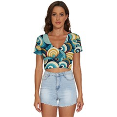 Wave Waves Ocean Sea Abstract Whimsical V-neck Crop Top by Maspions