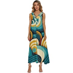 Wave Waves Ocean Sea Abstract Whimsical V-neck Sleeveless Loose Fit Overalls by Maspions