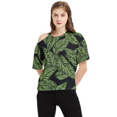 Background Pattern Leaves Texture One Shoulder Cut Out T-shirt