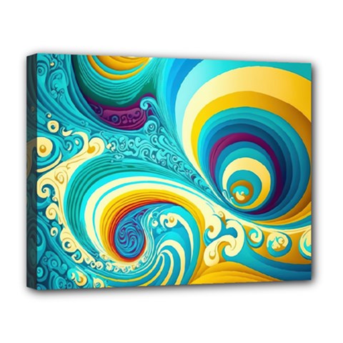 Abstract Waves Ocean Sea Whimsical Canvas 14  X 11  (stretched) by Maspions