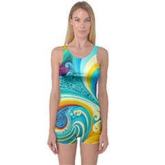 Abstract Waves Ocean Sea Whimsical One Piece Boyleg Swimsuit