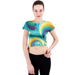 Abstract Waves Ocean Sea Whimsical Crew Neck Crop Top by Maspions