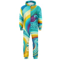 Abstract Waves Ocean Sea Whimsical Hooded Jumpsuit (men) by Maspions