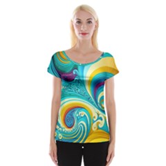 Abstract Waves Ocean Sea Whimsical Cap Sleeve Top by Maspions