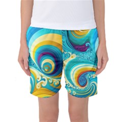 Abstract Waves Ocean Sea Whimsical Women s Basketball Shorts