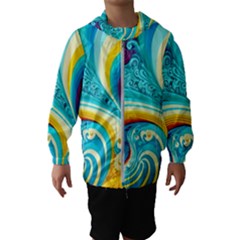 Abstract Waves Ocean Sea Whimsical Kids  Hooded Windbreaker