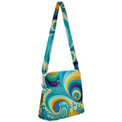 Abstract Waves Ocean Sea Whimsical Zipper Messenger Bag