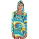 Abstract Waves Ocean Sea Whimsical Long Sleeve Hooded T-shirt View1