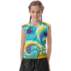 Abstract Waves Ocean Sea Whimsical Kids  Raglan Cap Sleeve T-shirt