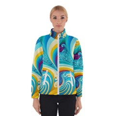 Abstract Waves Ocean Sea Whimsical Women s Bomber Jacket