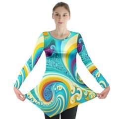 Abstract Waves Ocean Sea Whimsical Long Sleeve Tunic  by Maspions