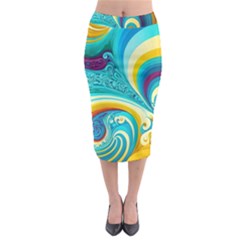 Abstract Waves Ocean Sea Whimsical Midi Pencil Skirt