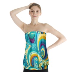 Abstract Waves Ocean Sea Whimsical Strapless Top