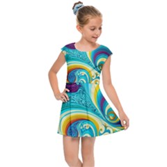 Abstract Waves Ocean Sea Whimsical Kids  Cap Sleeve Dress by Maspions