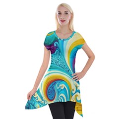 Abstract Waves Ocean Sea Whimsical Short Sleeve Side Drop Tunic