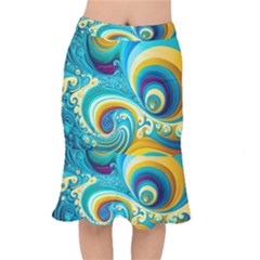 Abstract Waves Ocean Sea Whimsical Short Mermaid Skirt