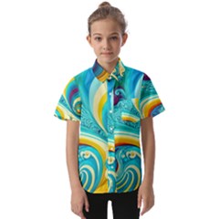 Abstract Waves Ocean Sea Whimsical Kids  Short Sleeve Shirt