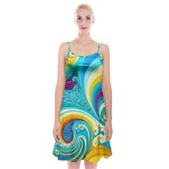 Abstract Waves Ocean Sea Whimsical Spaghetti Strap Velvet Dress