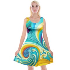 Abstract Waves Ocean Sea Whimsical Reversible Velvet Sleeveless Dress