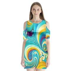 Abstract Waves Ocean Sea Whimsical Shoulder Cutout Velvet One Piece