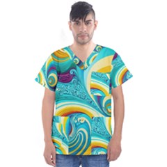 Abstract Waves Ocean Sea Whimsical Men s V-neck Scrub Top