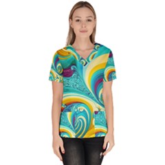 Abstract Waves Ocean Sea Whimsical Women s V-neck Scrub Top by Maspions