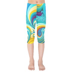 Abstract Waves Ocean Sea Whimsical Kids  Capri Leggings 