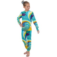 Abstract Waves Ocean Sea Whimsical Kids  Long Sleeve Set 