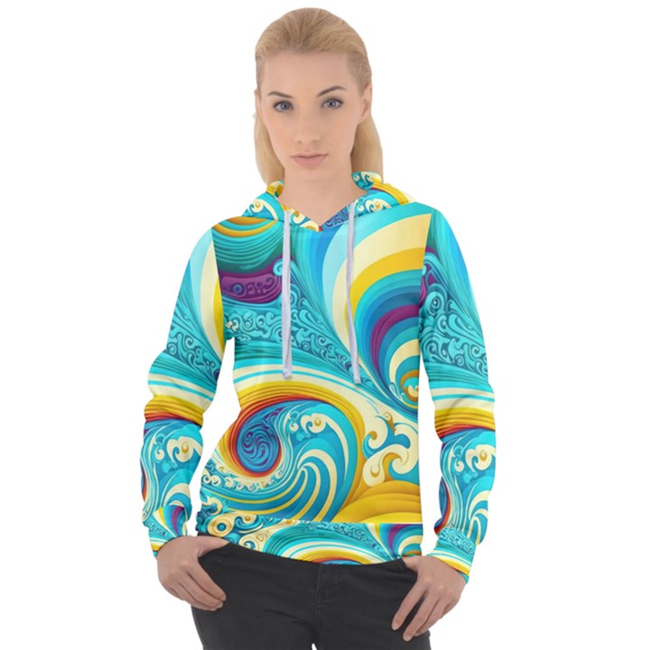 Abstract Waves Ocean Sea Whimsical Women s Overhead Hoodie