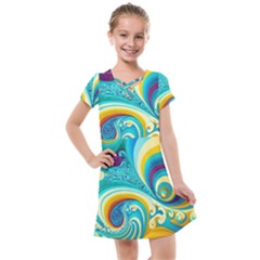 Abstract Waves Ocean Sea Whimsical Kids  Cross Web Dress by Maspions