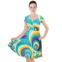 Abstract Waves Ocean Sea Whimsical Cap Sleeve Midi Dress