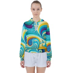 Abstract Waves Ocean Sea Whimsical Women s Tie Up Sweat