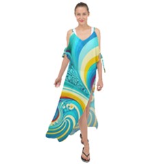 Abstract Waves Ocean Sea Whimsical Maxi Chiffon Cover Up Dress