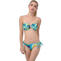 Abstract Waves Ocean Sea Whimsical Twist Bandeau Bikini Set