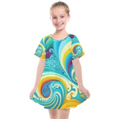 Abstract Waves Ocean Sea Whimsical Kids  Smock Dress by Maspions