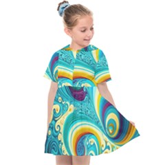 Abstract Waves Ocean Sea Whimsical Kids  Sailor Dress by Maspions