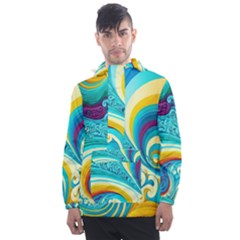 Abstract Waves Ocean Sea Whimsical Men s Front Pocket Pullover Windbreaker