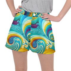 Abstract Waves Ocean Sea Whimsical Women s Ripstop Shorts