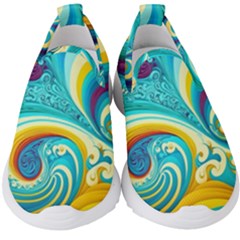 Abstract Waves Ocean Sea Whimsical Kids  Slip On Sneakers