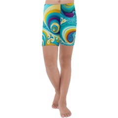 Abstract Waves Ocean Sea Whimsical Kids  Lightweight Velour Capri Yoga Leggings by Maspions