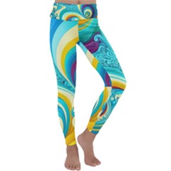 Abstract Waves Ocean Sea Whimsical Kids  Lightweight Velour Classic Yoga Leggings