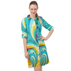 Abstract Waves Ocean Sea Whimsical Long Sleeve Mini Shirt Dress by Maspions