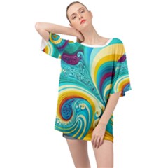 Abstract Waves Ocean Sea Whimsical Oversized Chiffon Top by Maspions