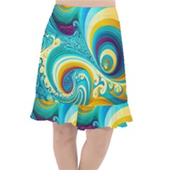 Abstract Waves Ocean Sea Whimsical Fishtail Chiffon Skirt