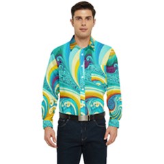 Abstract Waves Ocean Sea Whimsical Men s Long Sleeve Pocket Shirt 